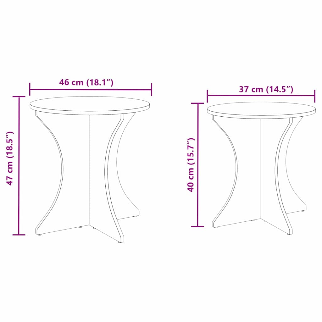 Sofabord 2 stk. Hvid 46 x 46 x 47 cm Massivt fyrretræ