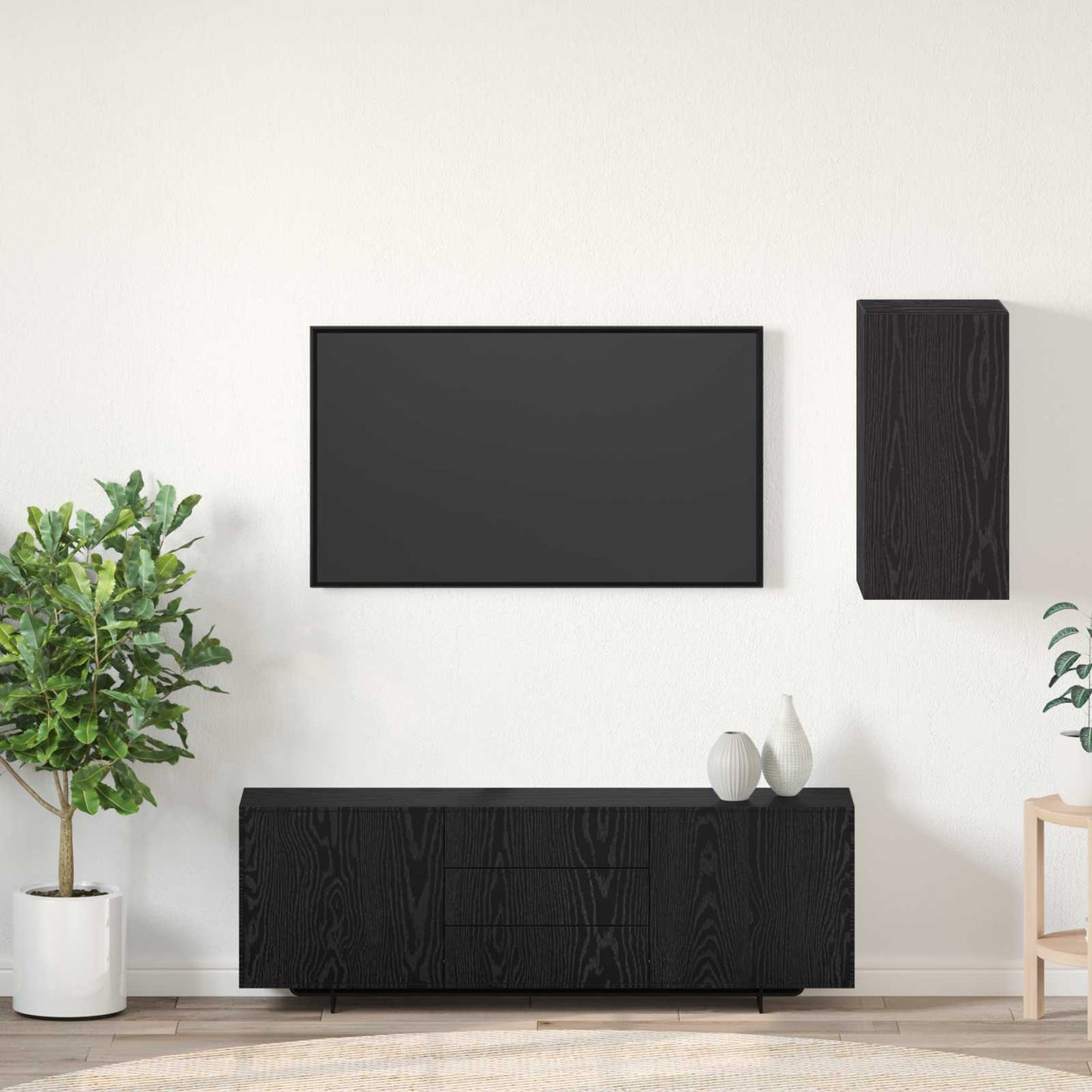 Væg TV Skab 30,5 x 30 x 60 cm Sort eg Konstrueret træ