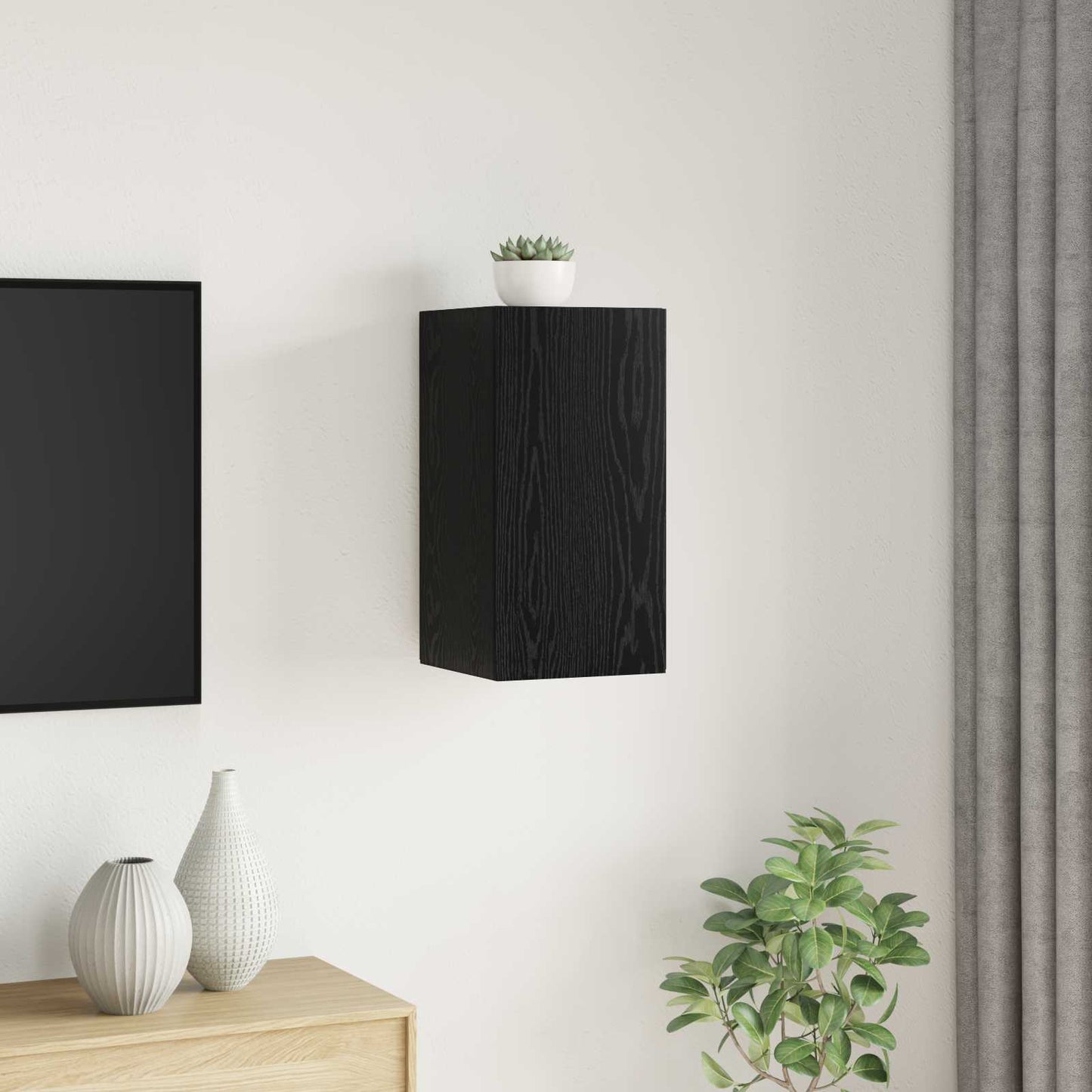 Væg TV Skab 30,5 x 30 x 60 cm Sort eg Konstrueret træ