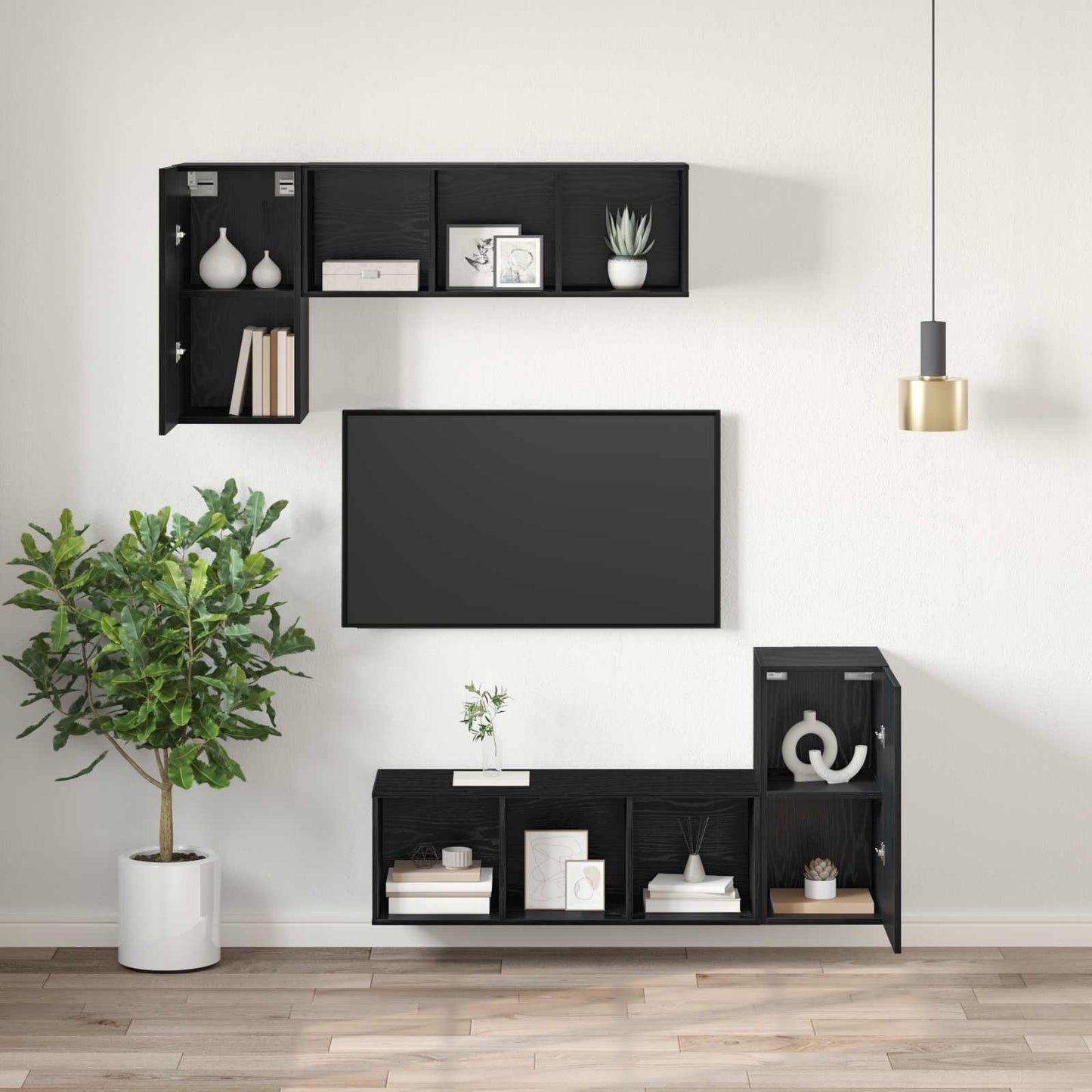Væg TV Skab 30,5 x 30 x 60 cm Sort eg Konstrueret træ