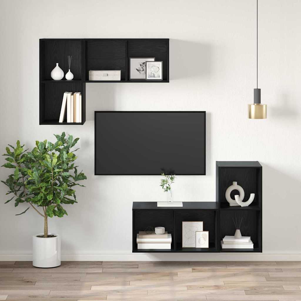TV-møbelsæt 37 x 37 x 72 cm Sort eg Konstrueret træ