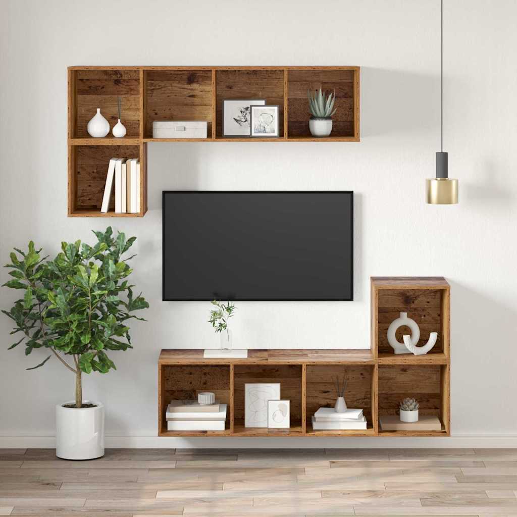 TV-møbelsæt 37 x 37 x 107 cm Gammelt træ Konstrueret træ