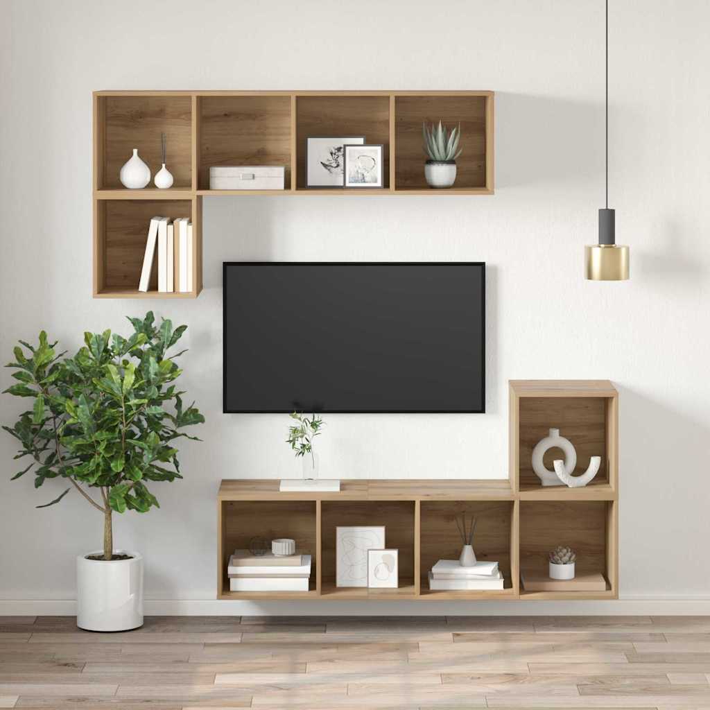 TV-møbelsæt 37 x 37 x 107 cm Artisan Egetræ Konstrueret træ