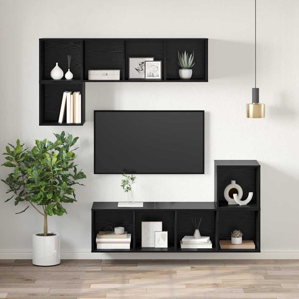 TV-møbelsæt 37 x 37 x 107 cm Sort eg Konstrueret træ