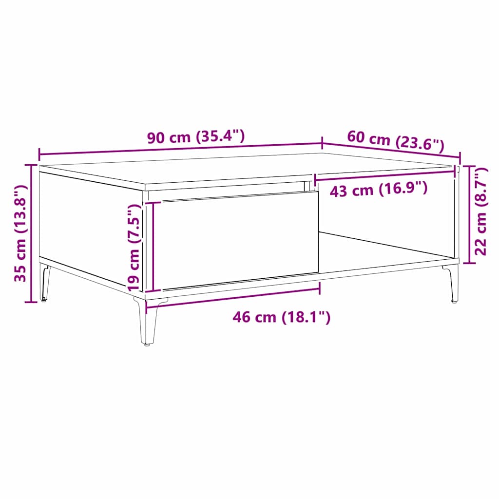 Sofabord Gammelt træ 90 x 60 x 35 cm Konstrueret træ