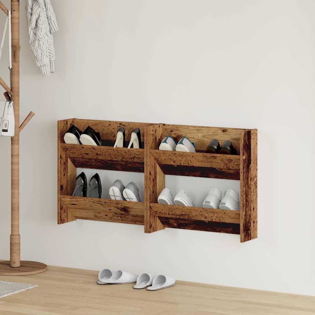 Sko skab 2 stk. 60 x 18 x 60 cm Konstrueret træ Gammelt træ