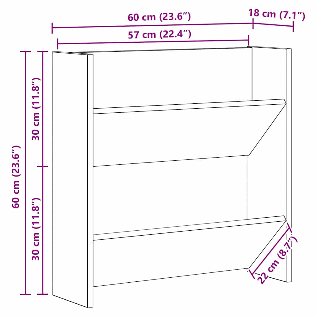 Sko skab 2 stk. 60 x 18 x 60 cm Konstrueret træ Sort eg