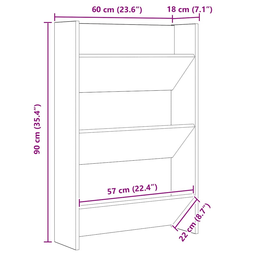 Sko skab 60 x 18 x 90 cm Konstrueret træ Sort eg