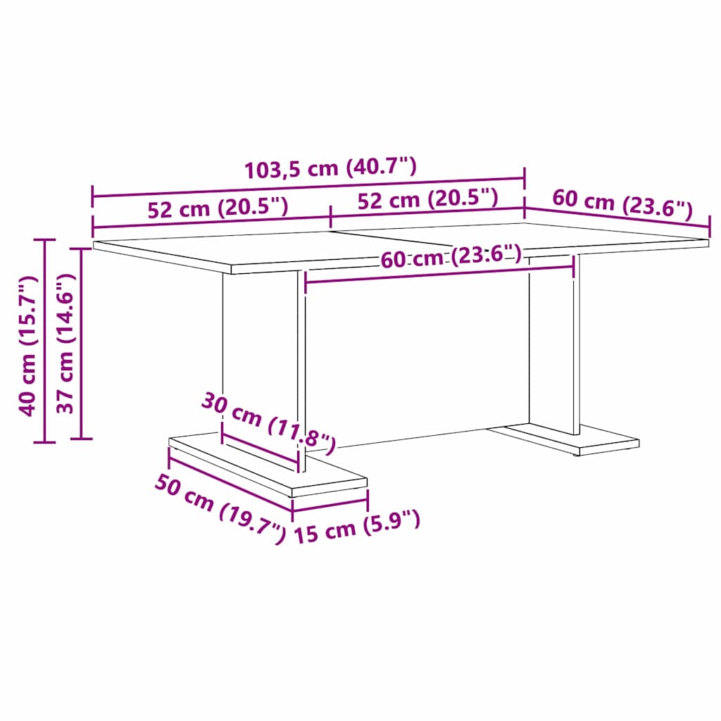 Sofabord Gammelt træ 103,5 x 60 x 40 cm Konstrueret træ