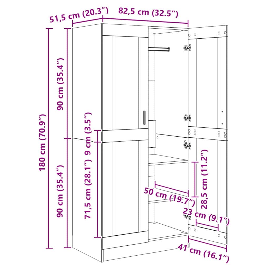 Garderobeskab Gammelt træ 82,5 x 51,5 x 180 cm Konstrueret træ
