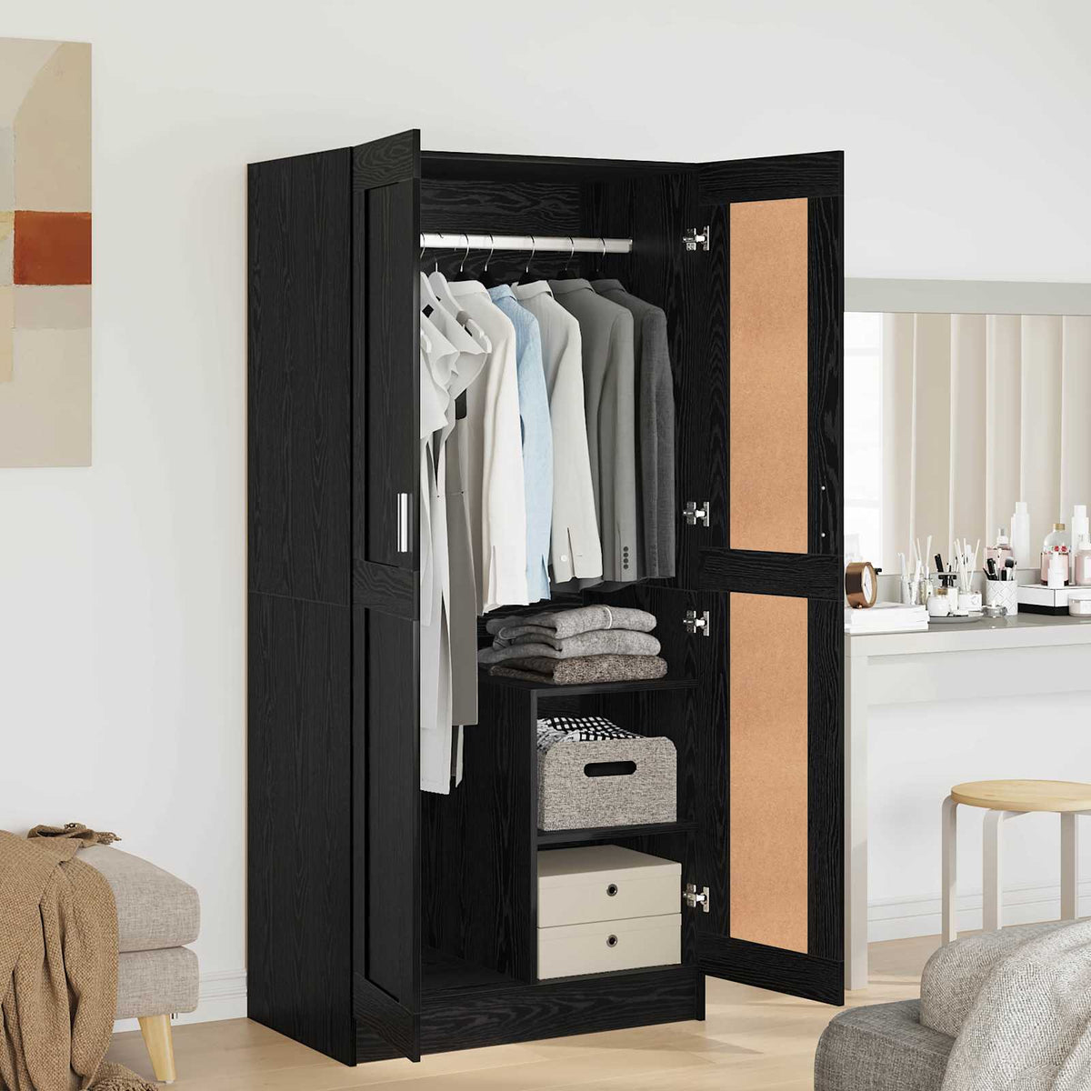 Garderobeskab Sort eg 82,5 x 51,5 x 180 cm Konstrueret træ