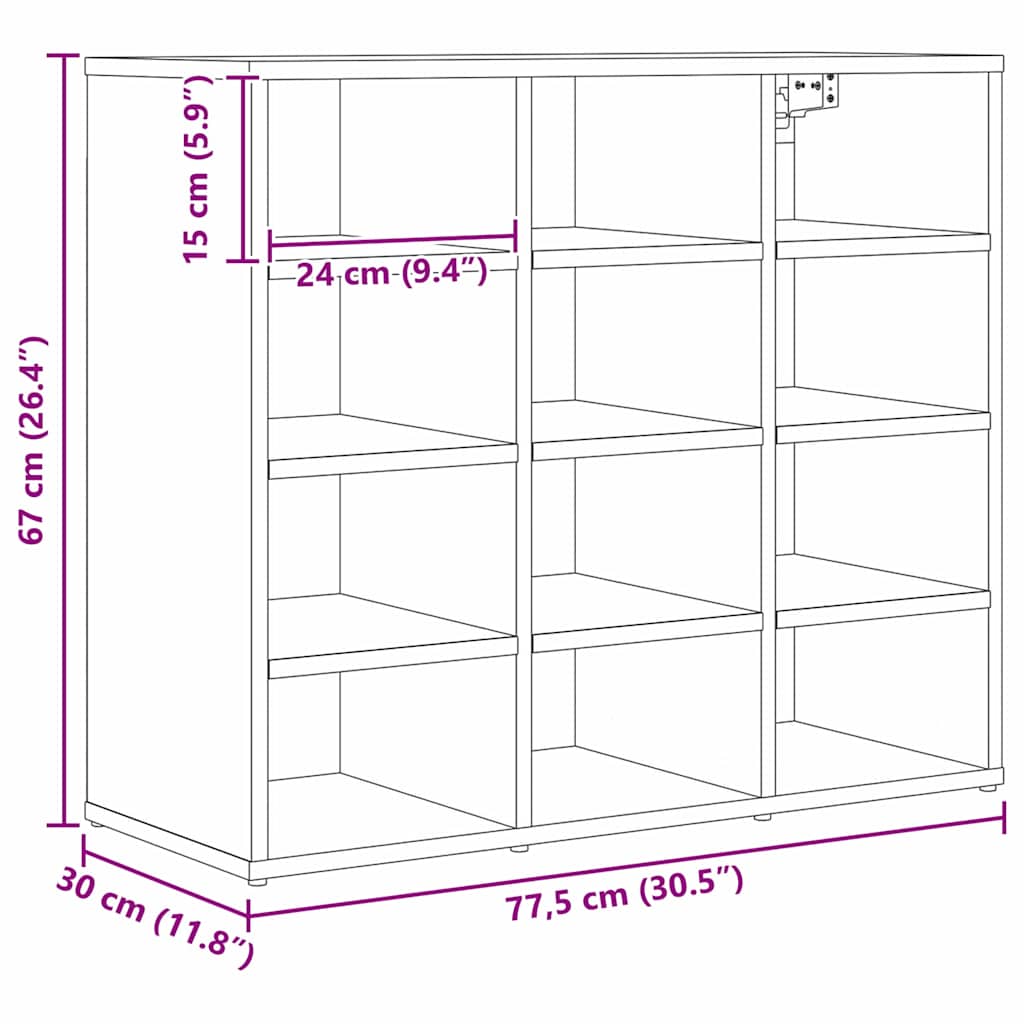 Sko skab 77,5 x 30 x 67 cm Konstrueret træ Sort eg