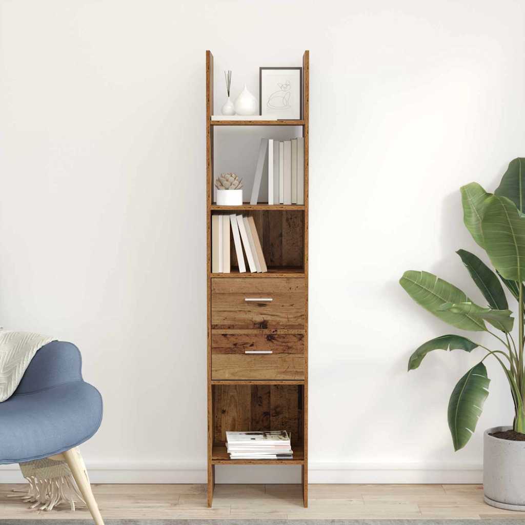 Bogskab 2 niveauer 40 x 35 x 180 cm Konstrueret træ Gammelt træ