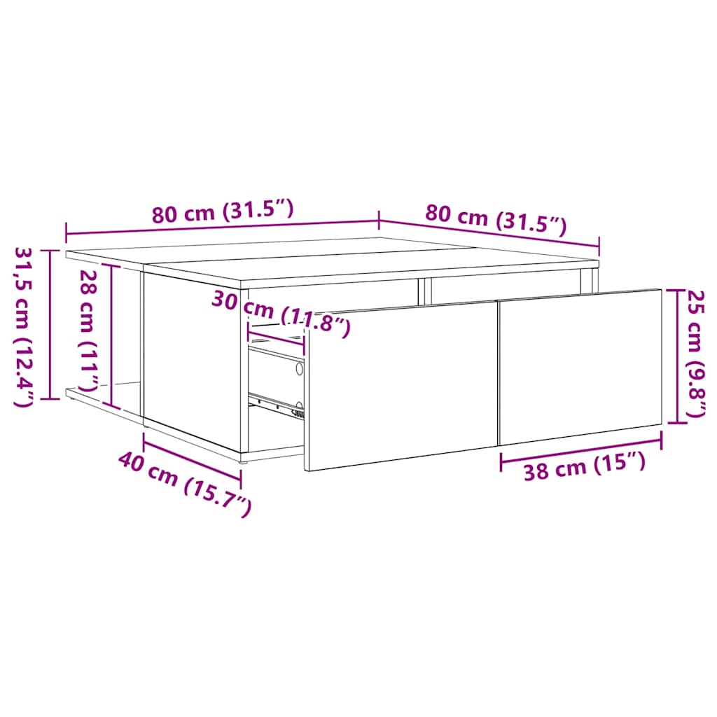 Sofabord Sort eg 80 x 80 x 31.5 cm Konstrueret træ