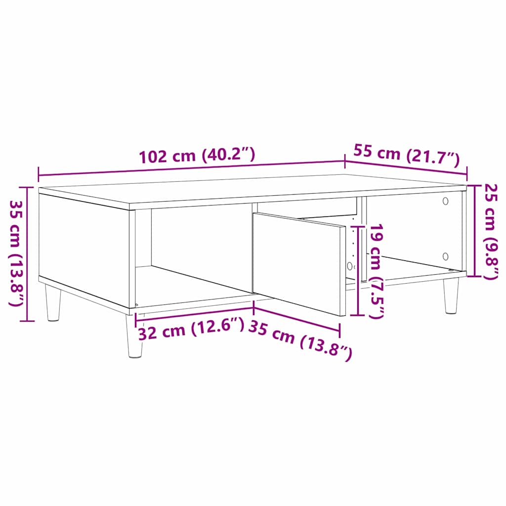 Sofabord Hvid 102 x 55 x 35 cm Konstrueret træ