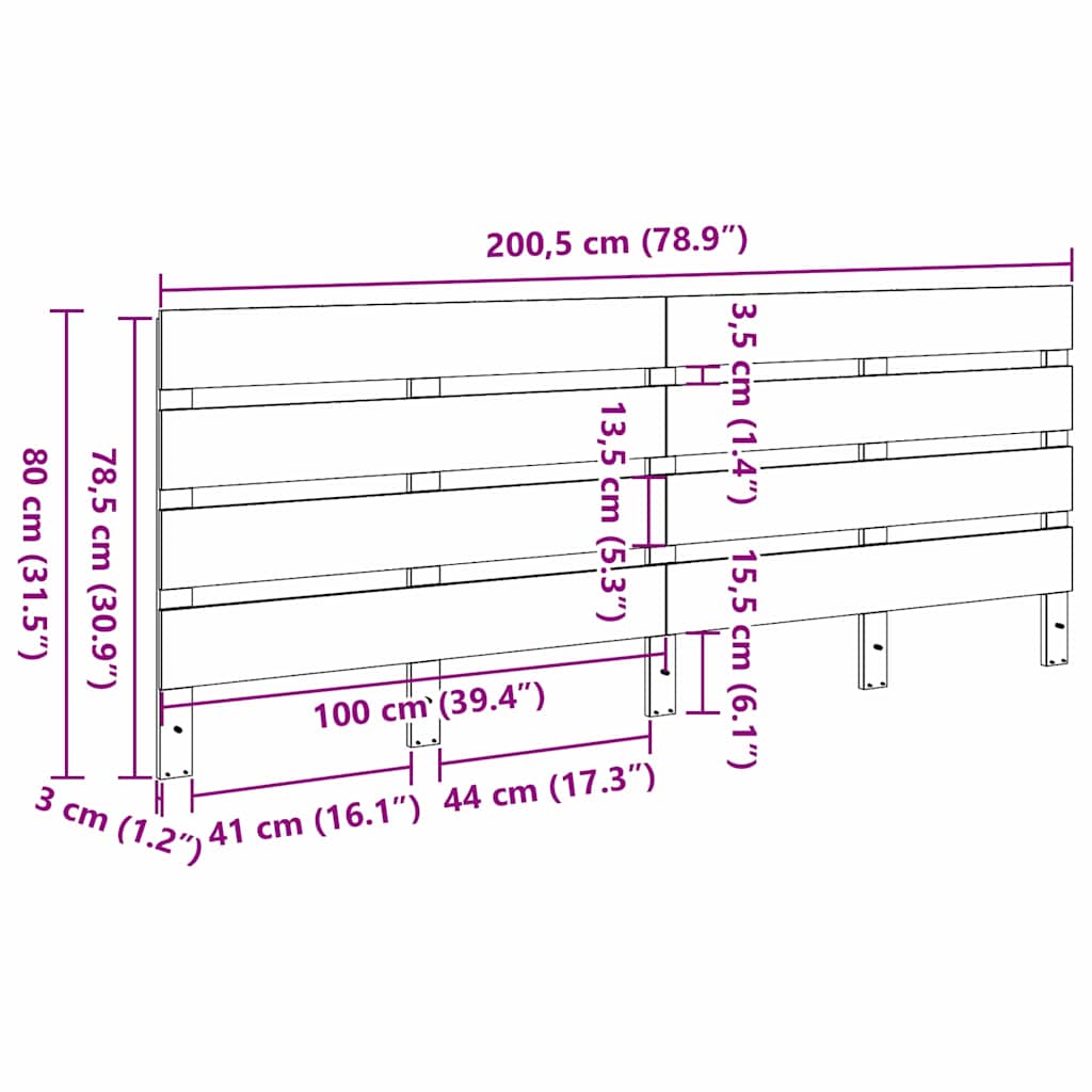 Hovedgærde Voks brun 200,5 x 3 x 80 cm Massiv fyrretræ