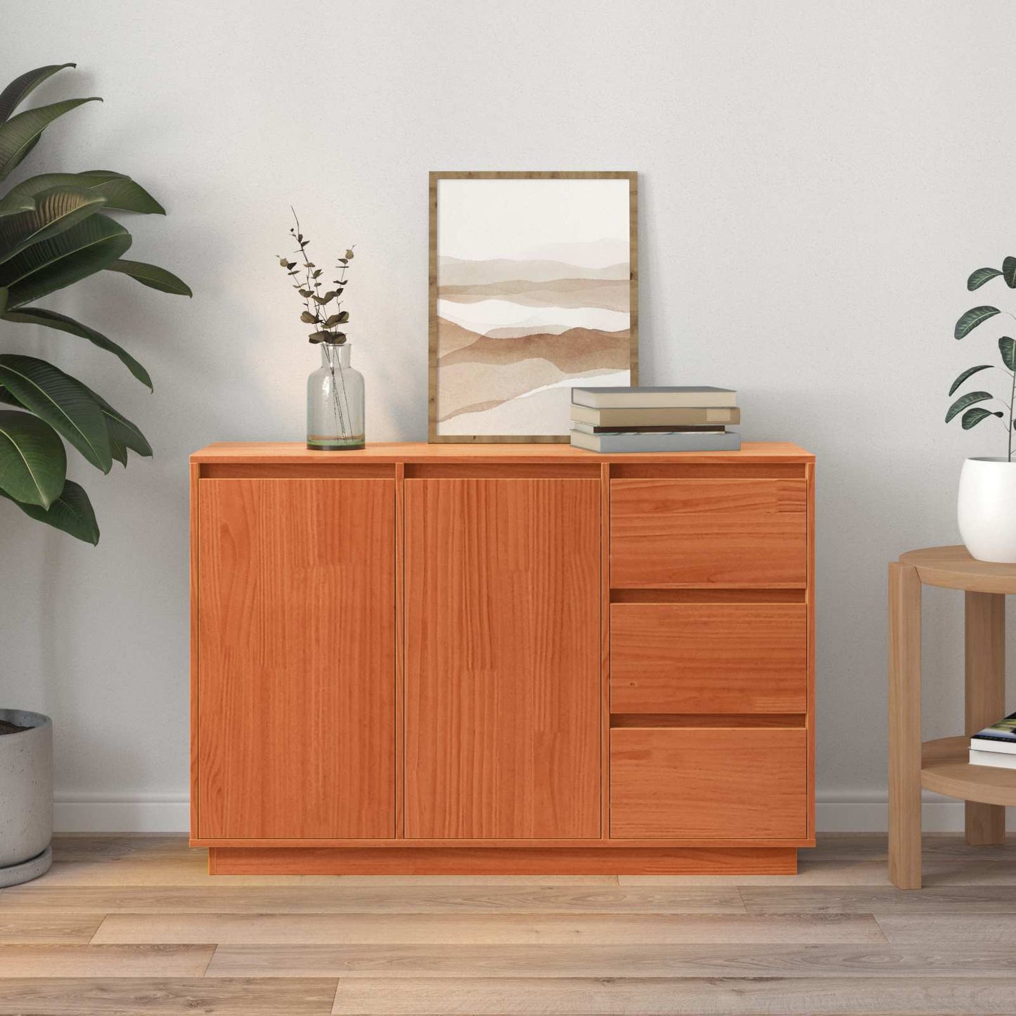 Sideboard med skuffe Brun eg 111 x 34 x 75 cm Massiv fyrretræ