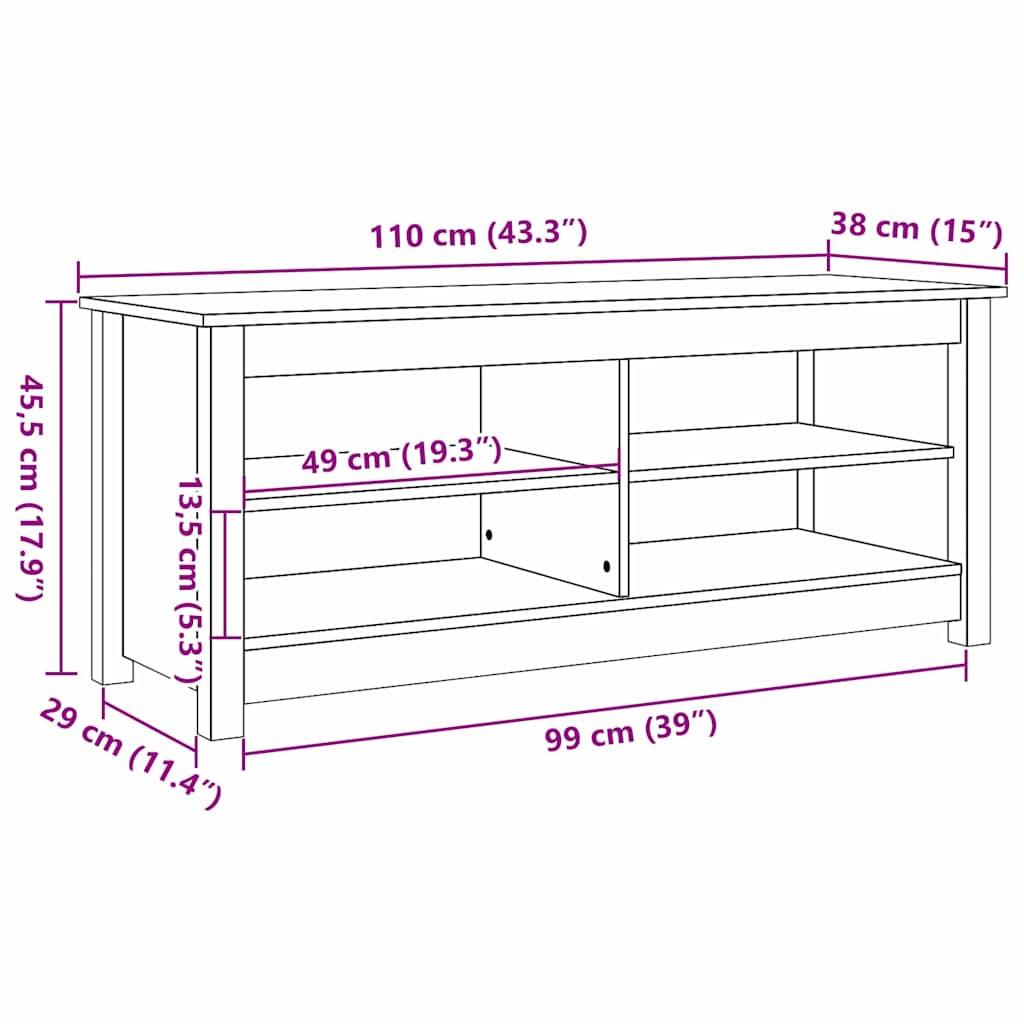 Opbevaringsbænk 110 x 38 x 45,5 cm Massivt fyrretræ Voksbrun