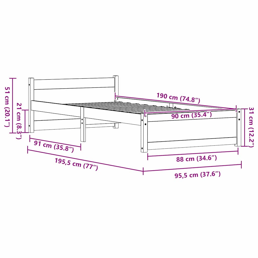 Sengestel Voks brun 195,5 x 95,5 x 51 cm Massiv fyrretræ