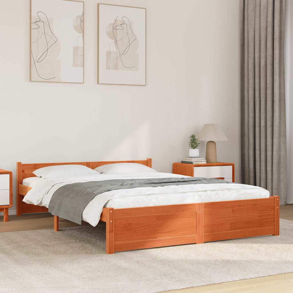 Sengestel Voks brun 195,5 x 145,5 x 51 cm Massiv fyrretræ
