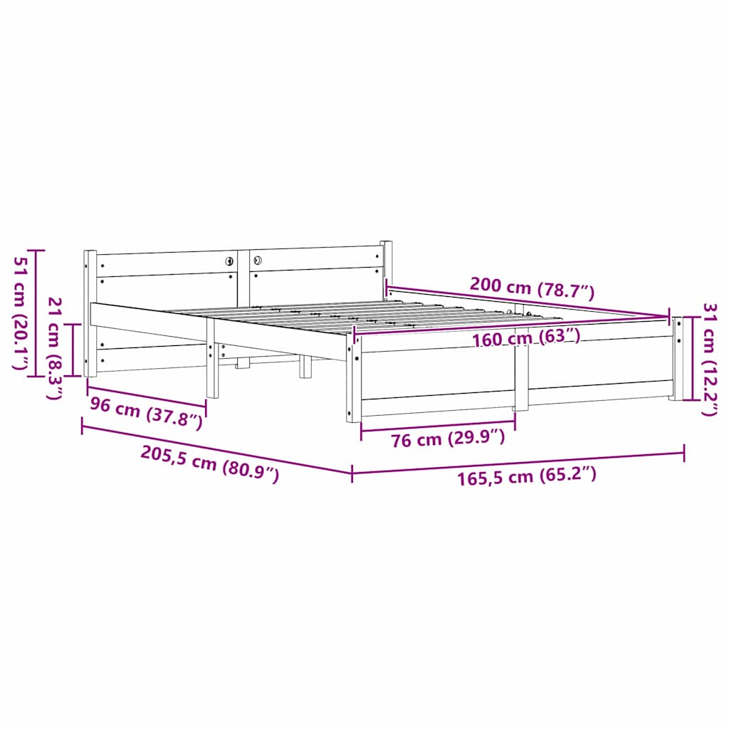 Sengestel Voks brun 205,5 x 165,5 x 51 cm Massiv fyrretræ