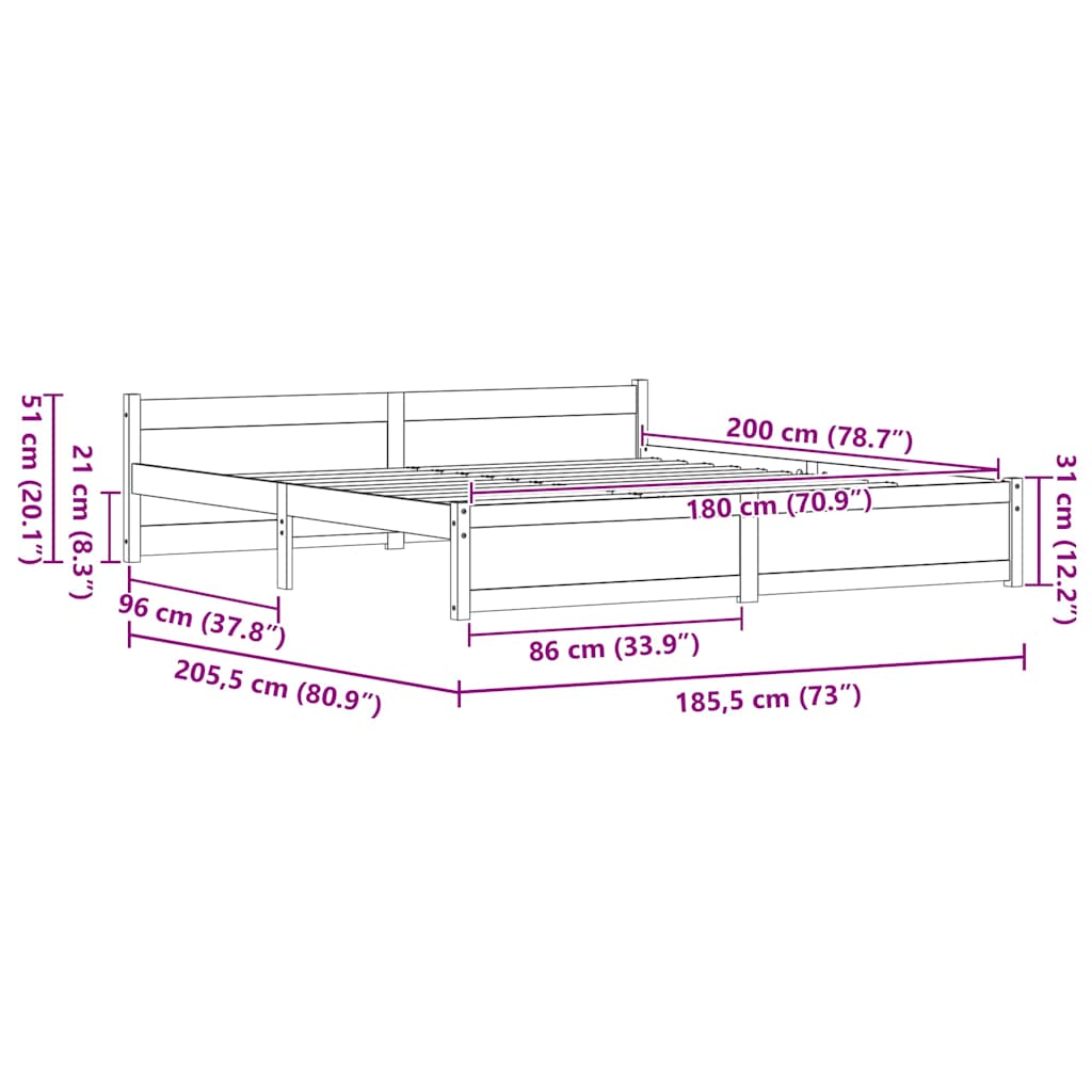 Sengestel Voks brun 205,5 x 185,5 x 51 cm Massiv fyrretræ