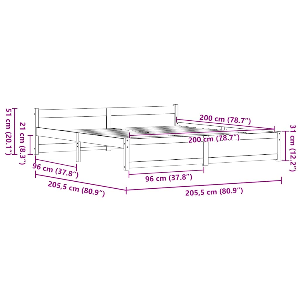Sengestel Voks brun 205,5 x 205,5 x 51 cm Massiv fyrretræ