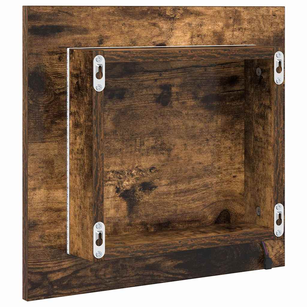 LED badeværelsesspejl Røget eg 40 x 37 x 8.5 cm Konstrueret træ