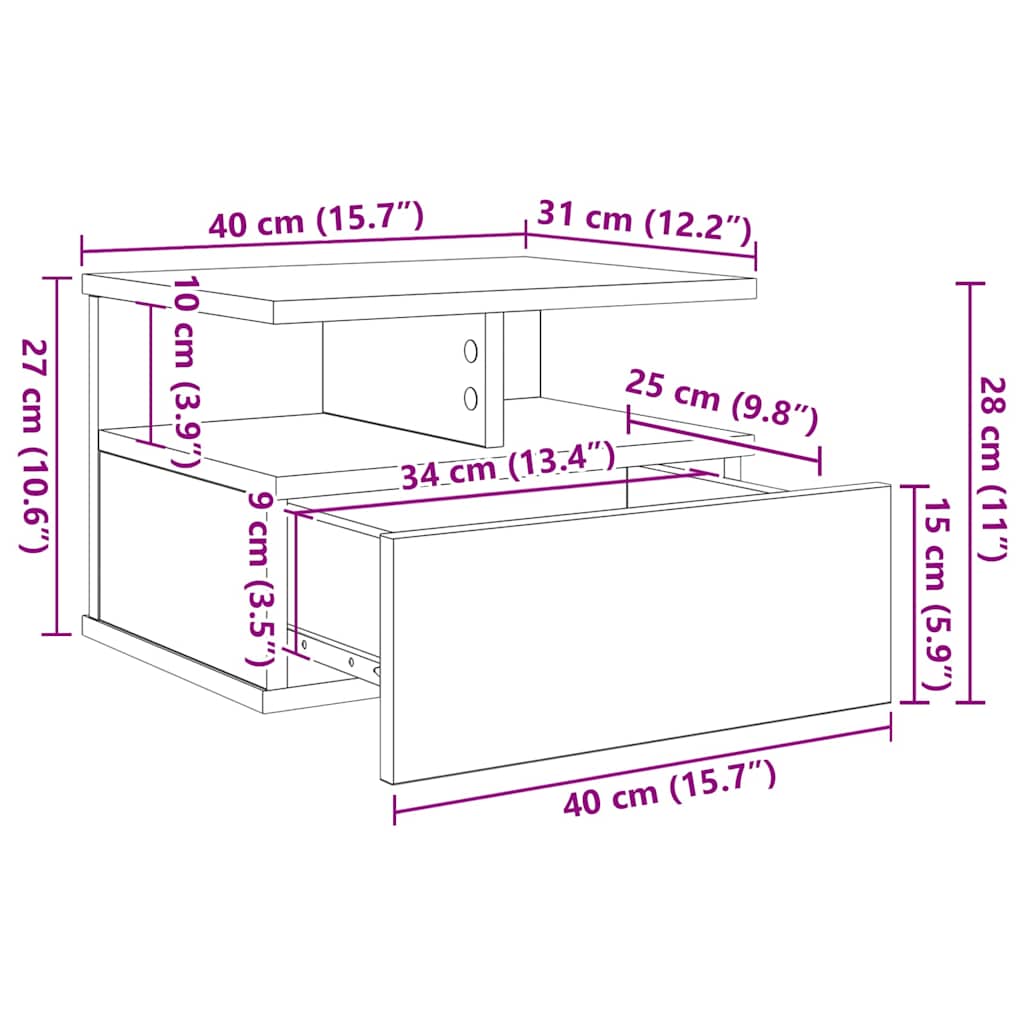 Flydende Natbord Gammelt træ 40 x 31 x 28 cm Konstrueret træ