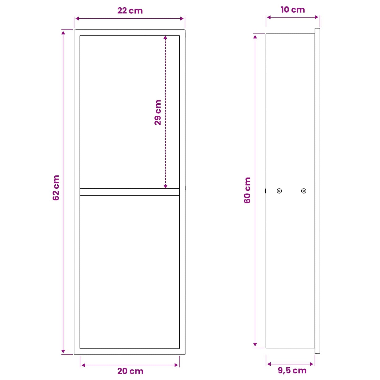 Bruse Niche Hvid 60 x 20 x 9,5 cm Rustfrit stål