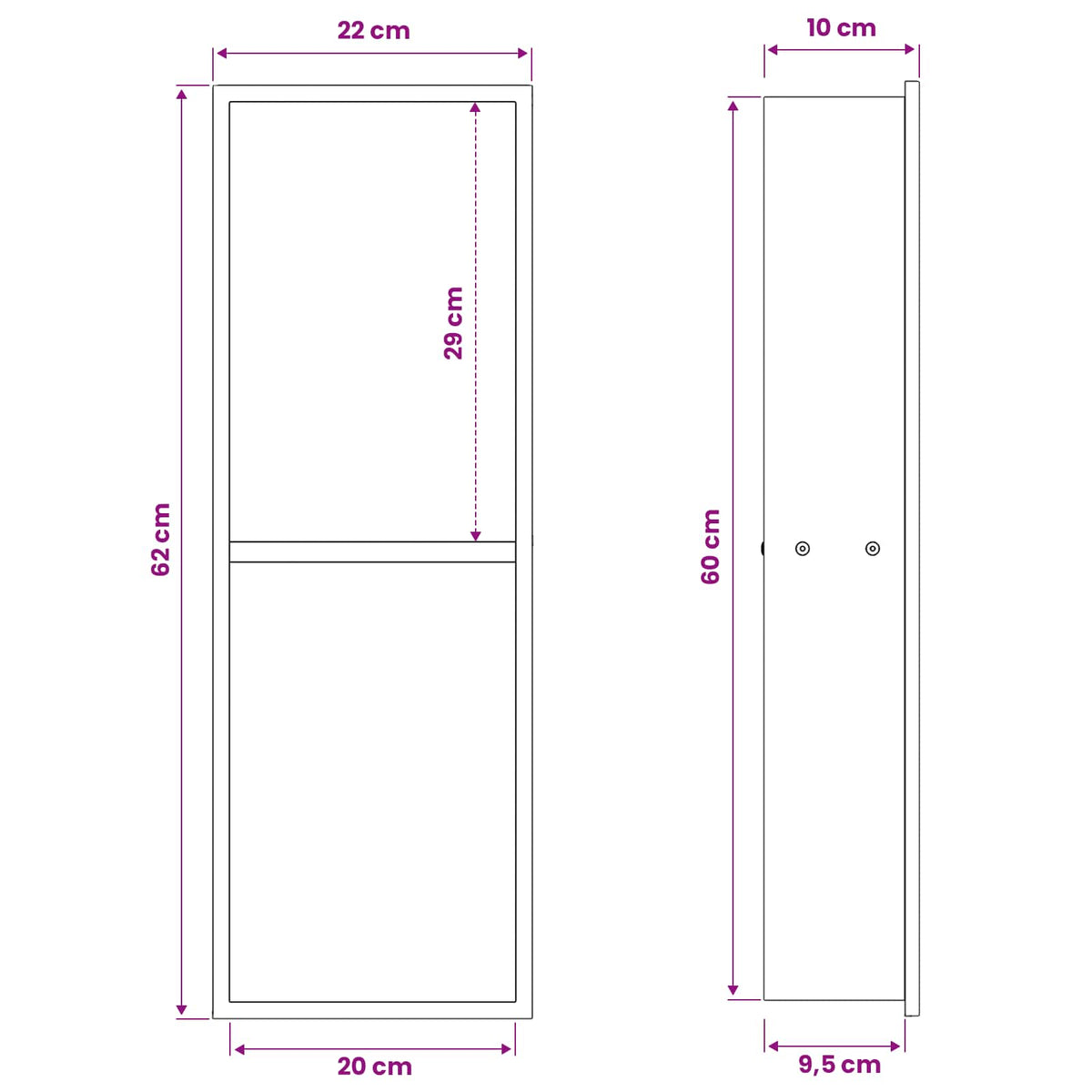 Bruse Niche Sølv 60 x 20 x 9,5 cm Rustfrit stål