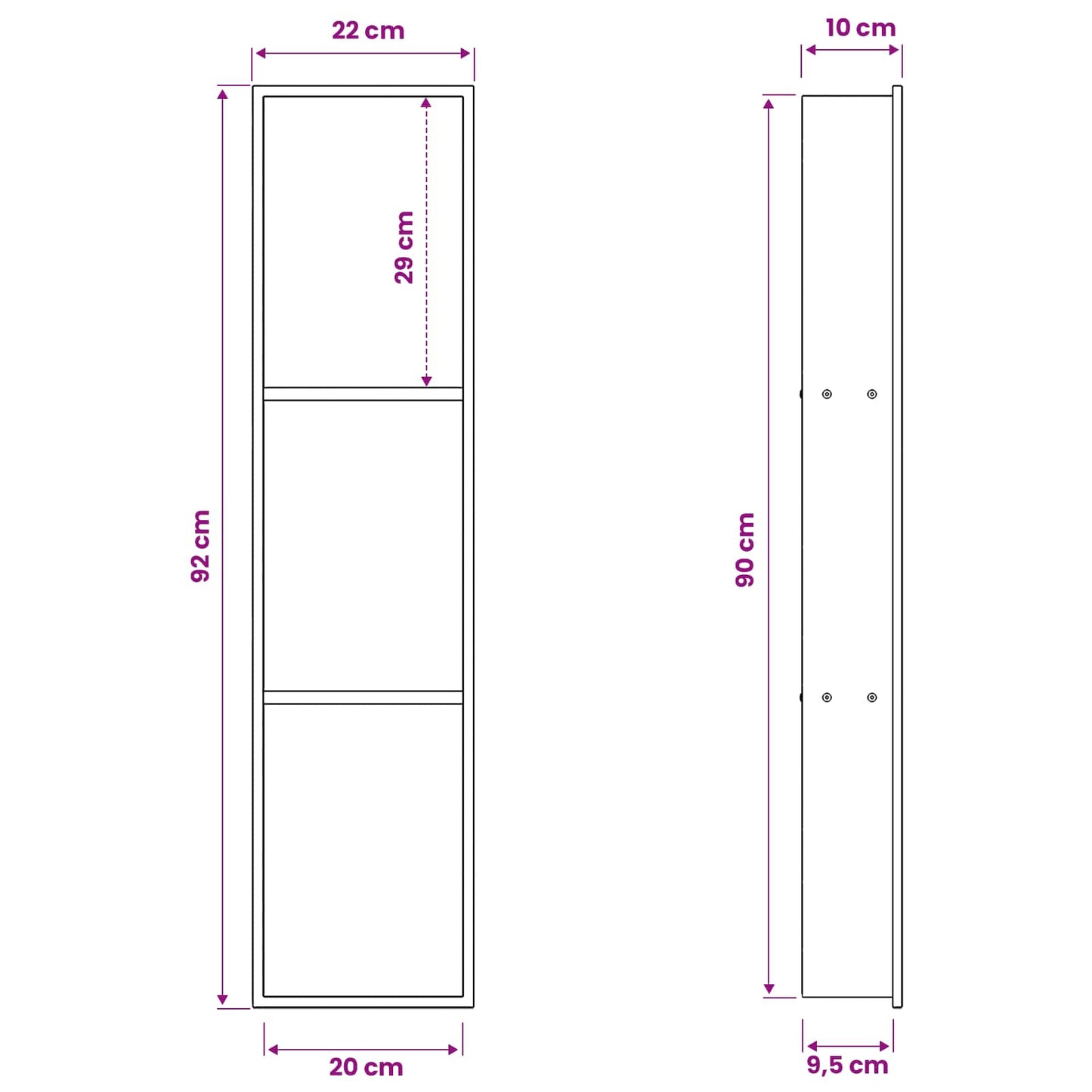 Bruse Niche Hvid 90 x 20 x 9,5 cm Rustfrit stål