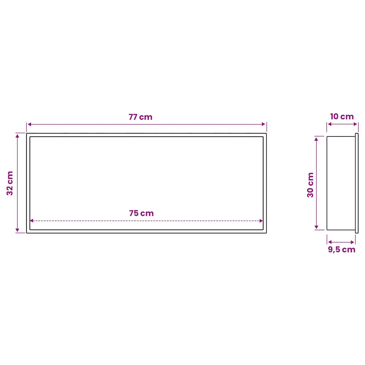 Bruse Niche Sort 75 x 30 x 9,5 cm Rustfrit stål
