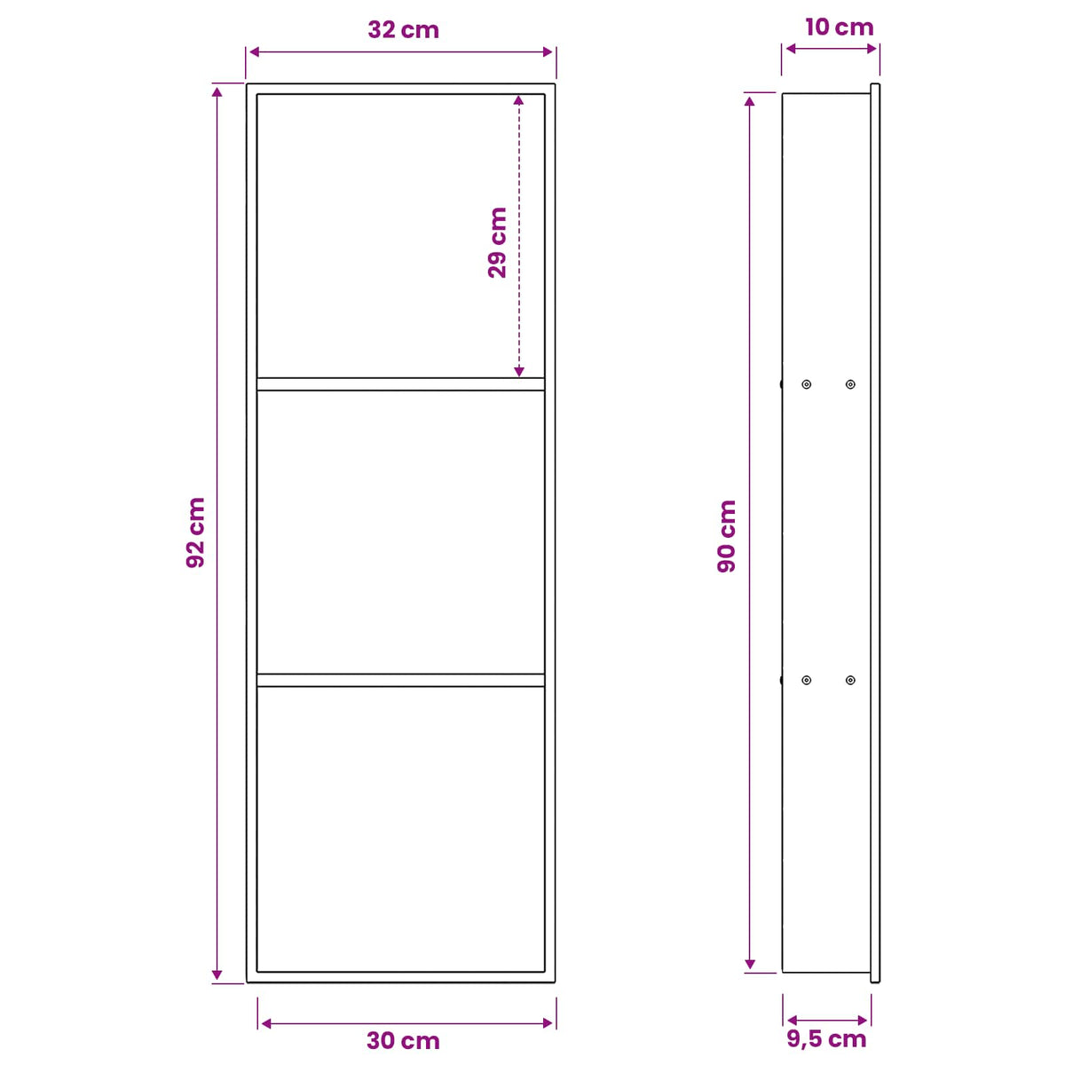 Bruse Niche Sort 92 x 32 x 10 cm Rustfrit stål