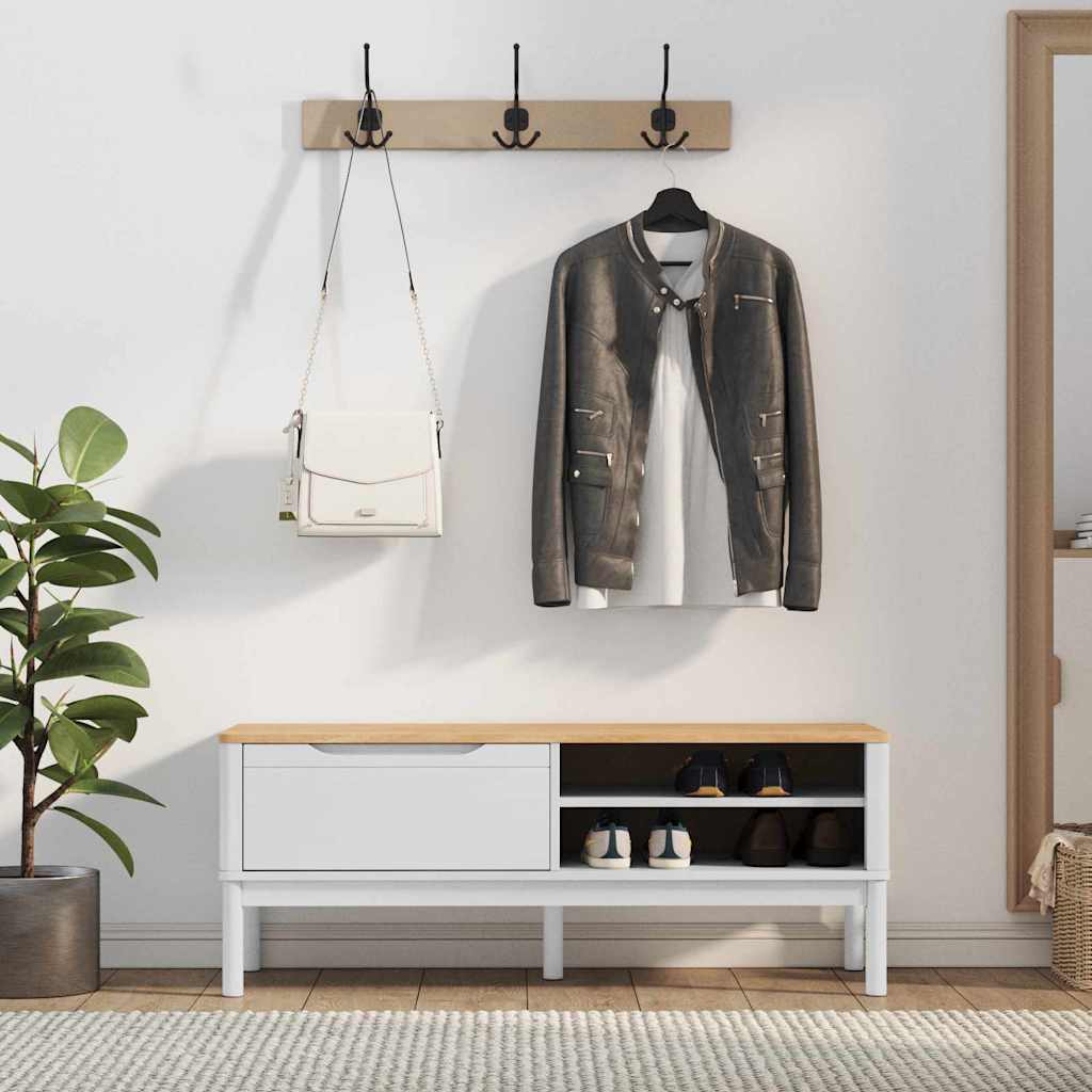 Garderobebænk FLORO Hvid 115 x 40 x 45 cm Massivt fyrretræ