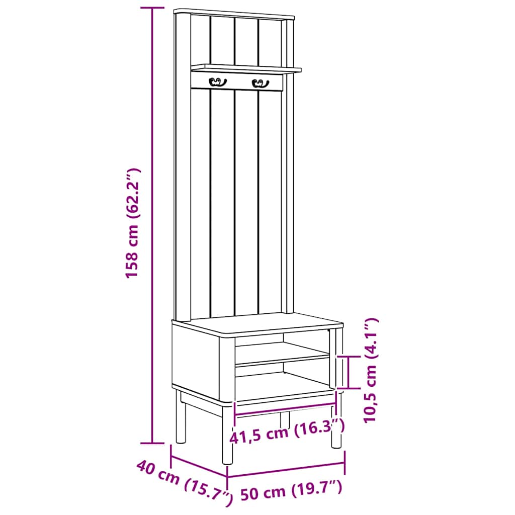 Gangskab FLORO Voks brun 50 x 40 x 158 cm Massivt fyrretræ