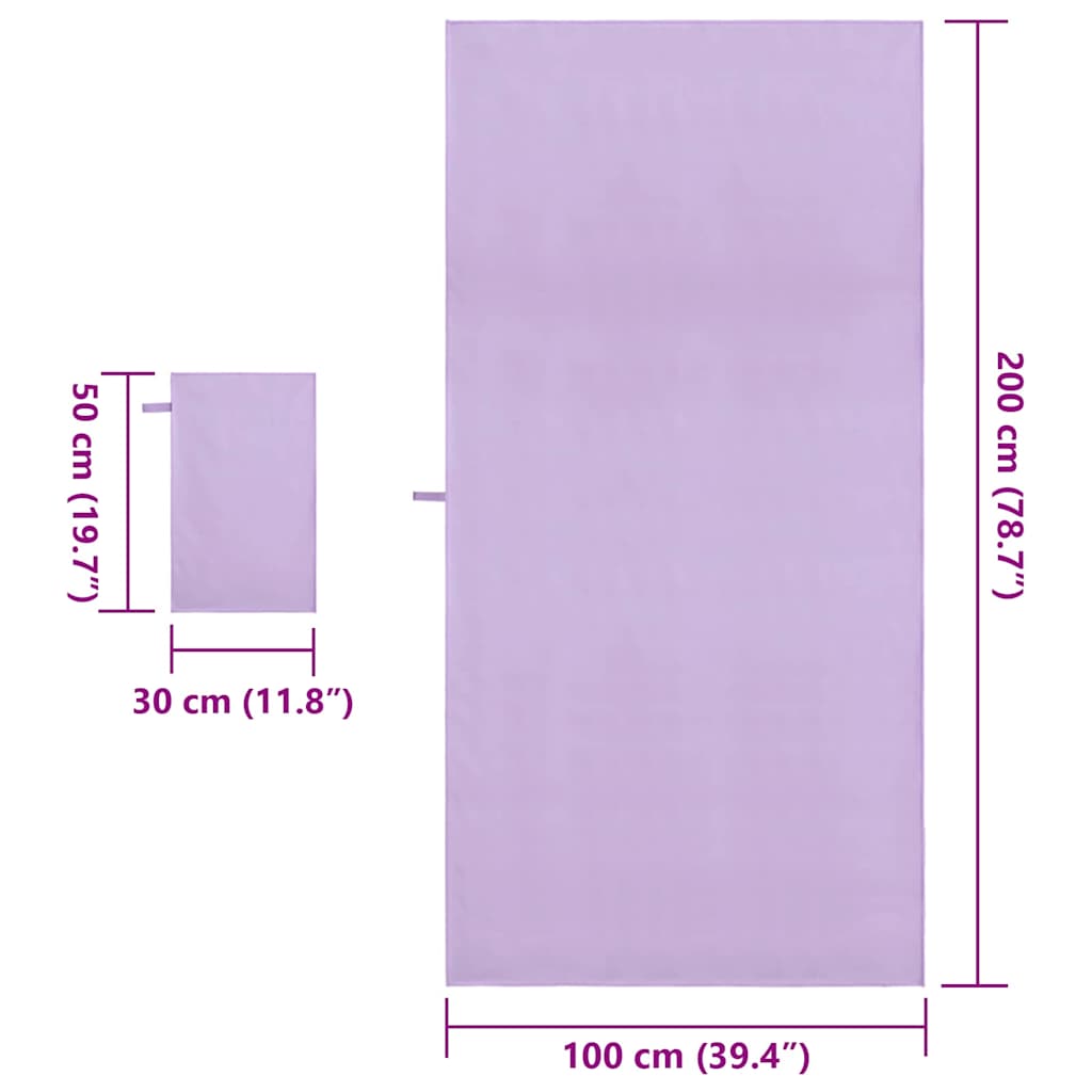 Sports håndklæde sæt 2 stk. Lilla 50 x 30 cm, 200 x 100 cm