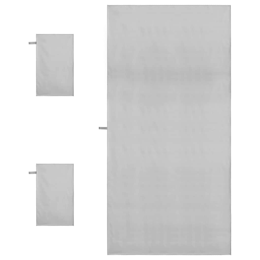 Sports håndklæde sæt 3 stk. Grå 210 x 100 cm