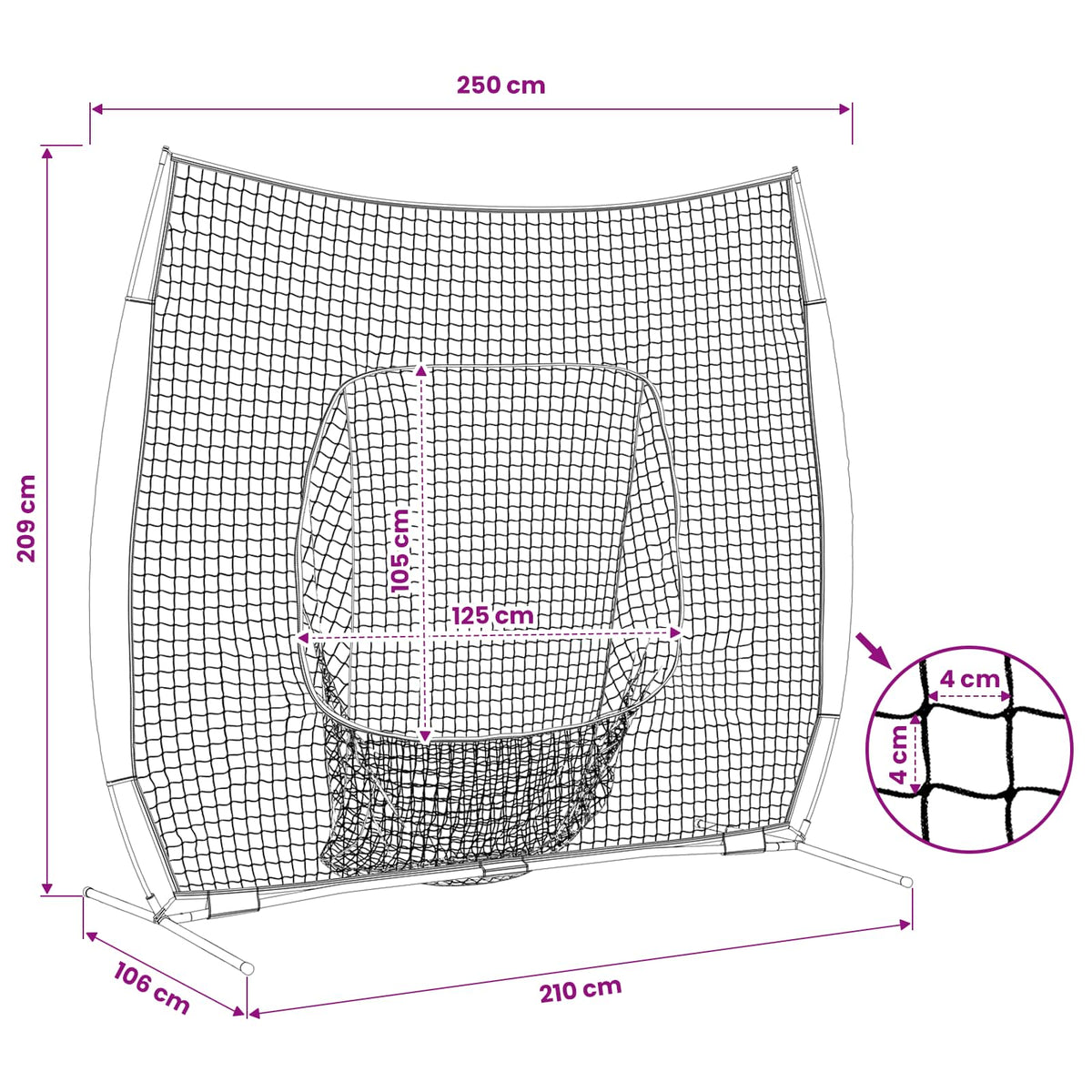 Baseball øvelsesnet Sort 250 x 106 x 209 cm Polyester