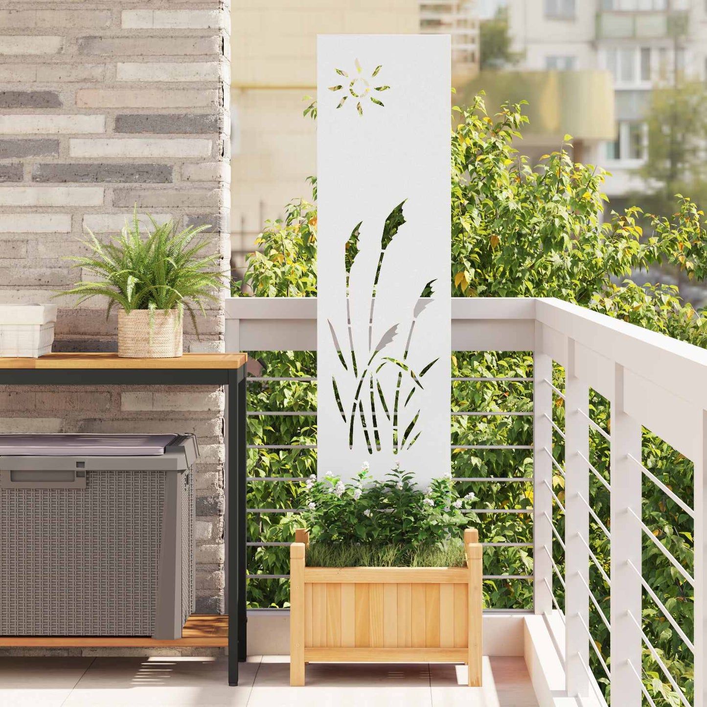 Have privatliv skærm Fretwork Hvid 32 x 140 cm Koldvalset stål