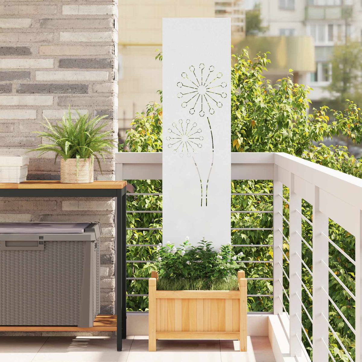 Have privatliv skærm Fretwork Hvid 32 x 140 cm Koldvalset stål