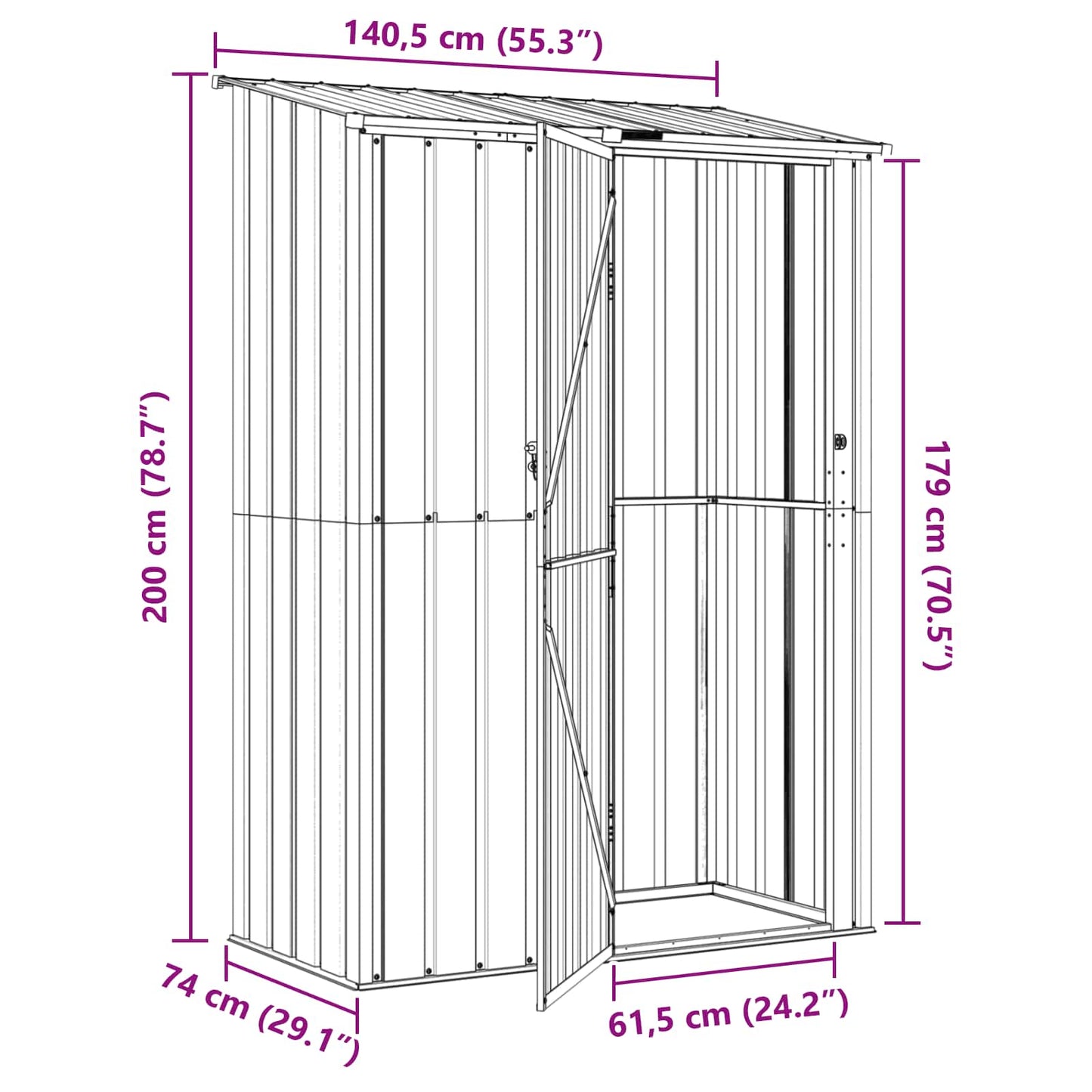 Haveskure Antracit 140,5 x 74 x 200 cm Metal