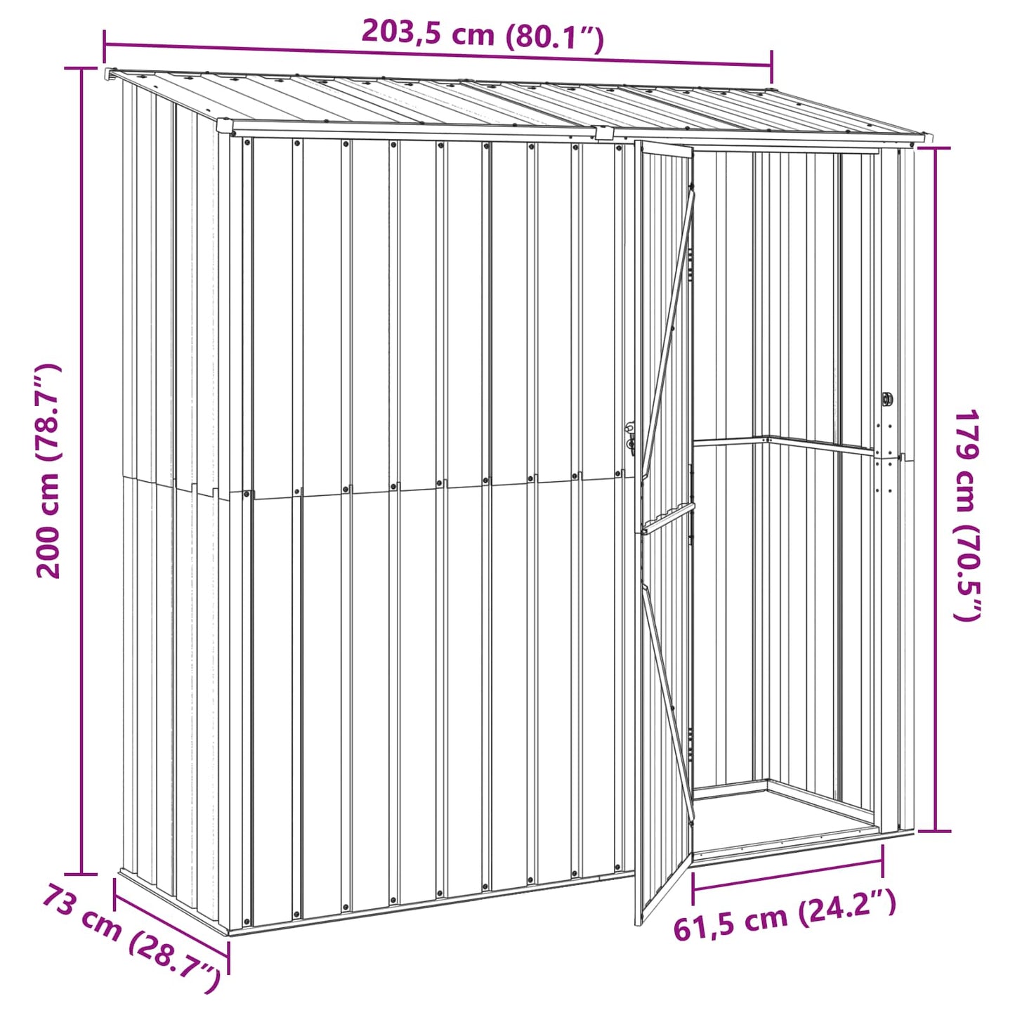 Haveskure Antracit 203,5 x 73 x 200 cm Metal
