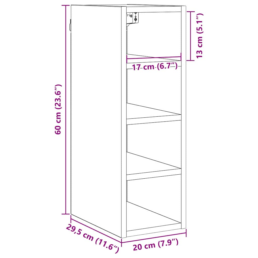 Hængeskab Sort eg 20 x 29,5 x 60 cm Konstrueret træ