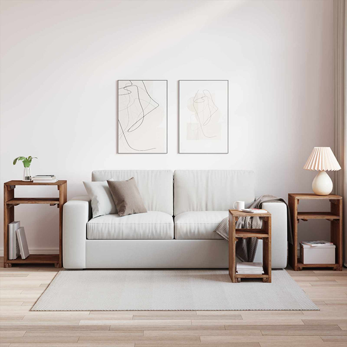 Accentbord med hylde med opbevaring 3 stk. Brun Massiv Mahogni