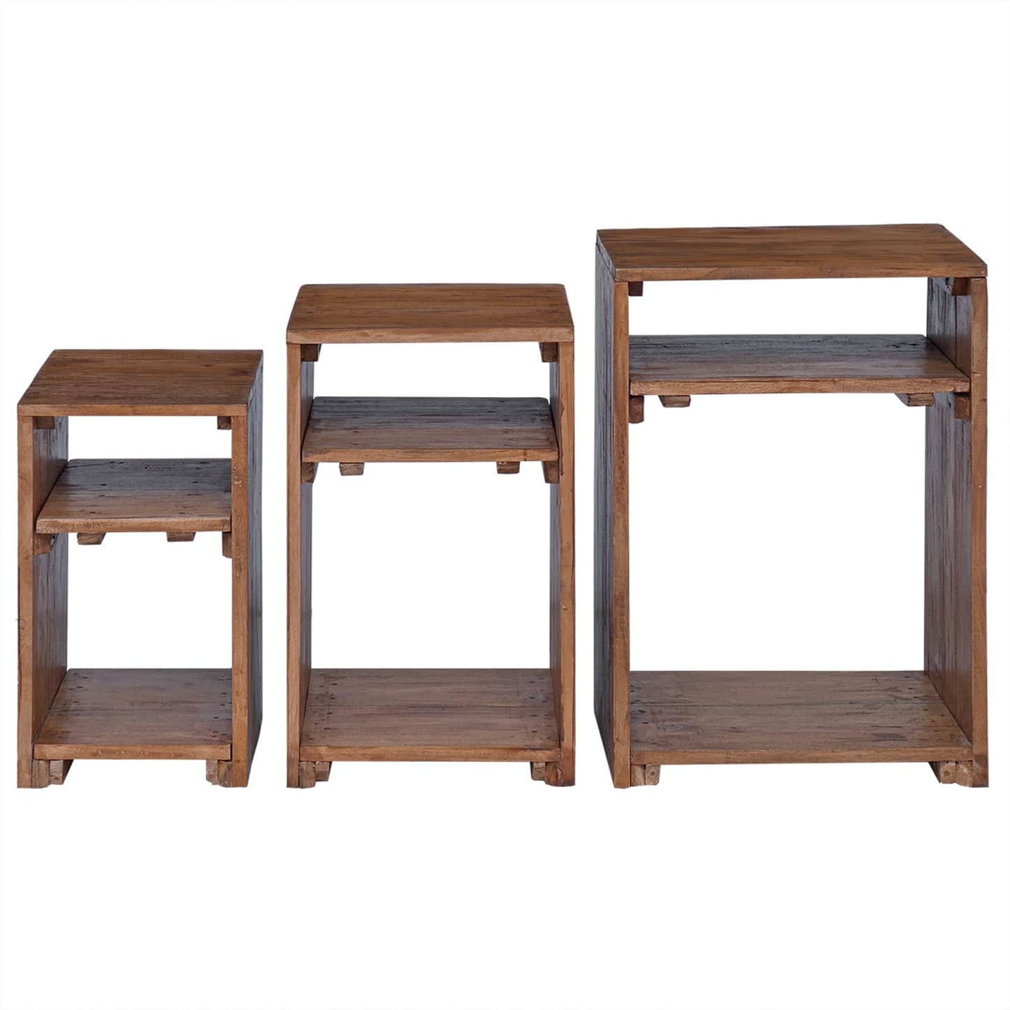 Accentbord med hylde med opbevaring 3 stk. Brun Massiv Mahogni