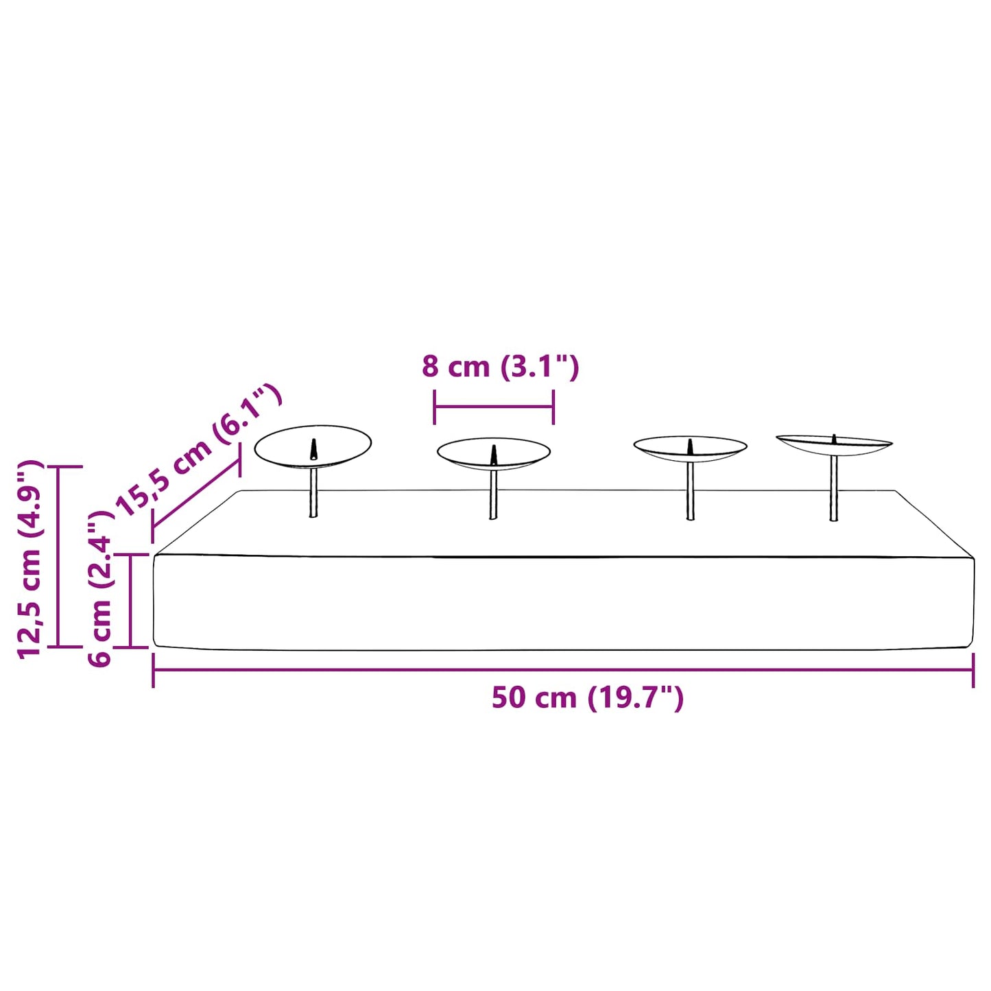 Lysestage Naturfarvet 50 x 15 x 10 cm Massivt teaktræ