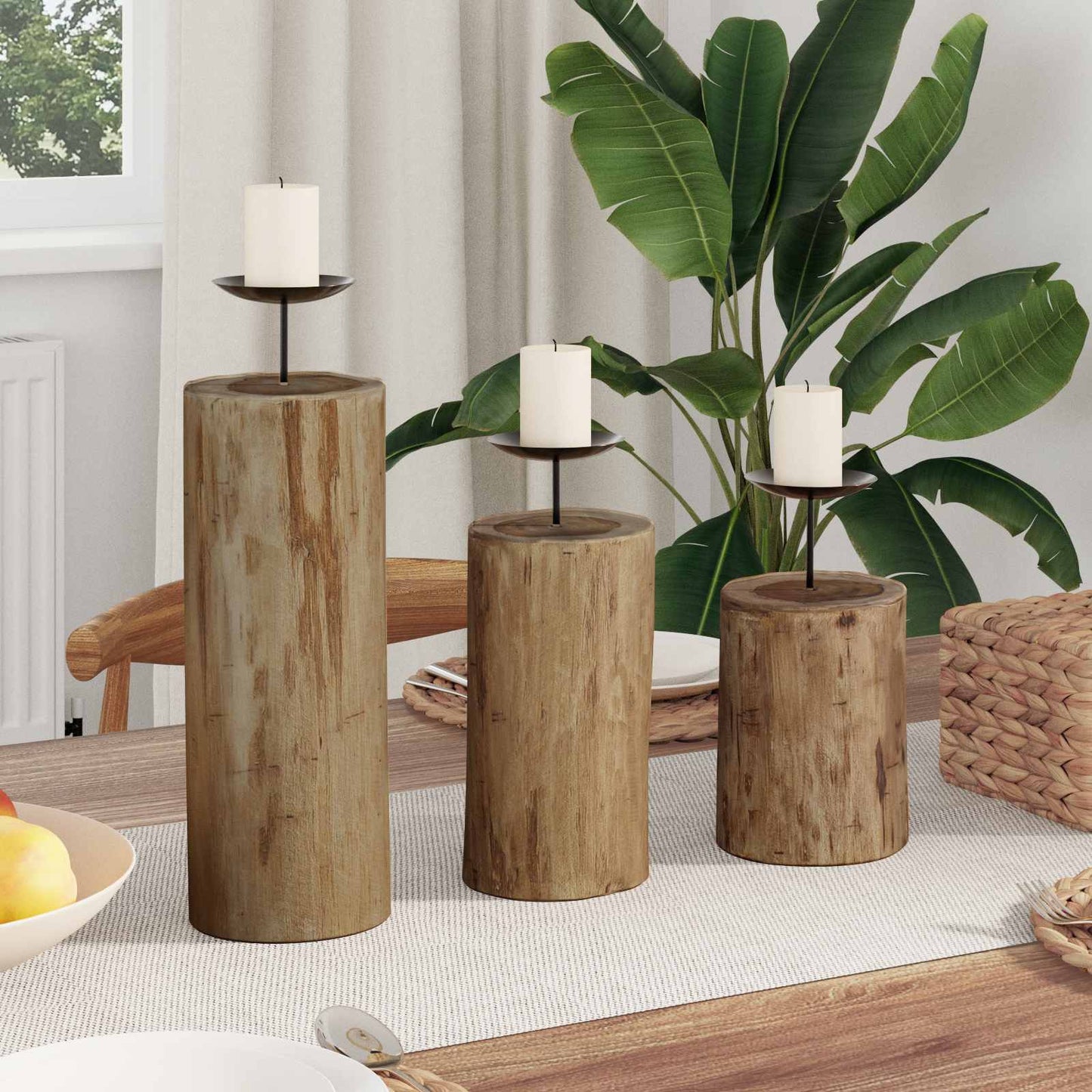 Lysestage 3 stk. Naturfarvet Massivt teaktræ