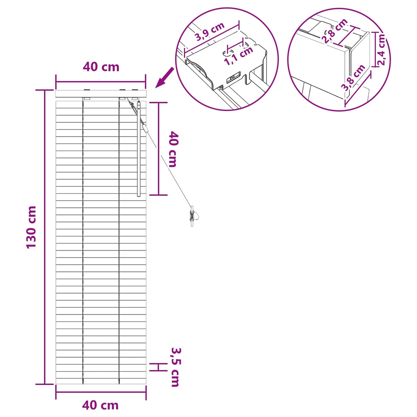 Persienner Hvid 40 x 130 cm 35 mm Massivt Paulownia Træ