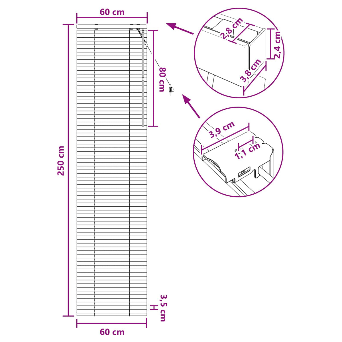 Persienner Hvid 60 x 250 cm 35 mm Massivt Paulownia Træ